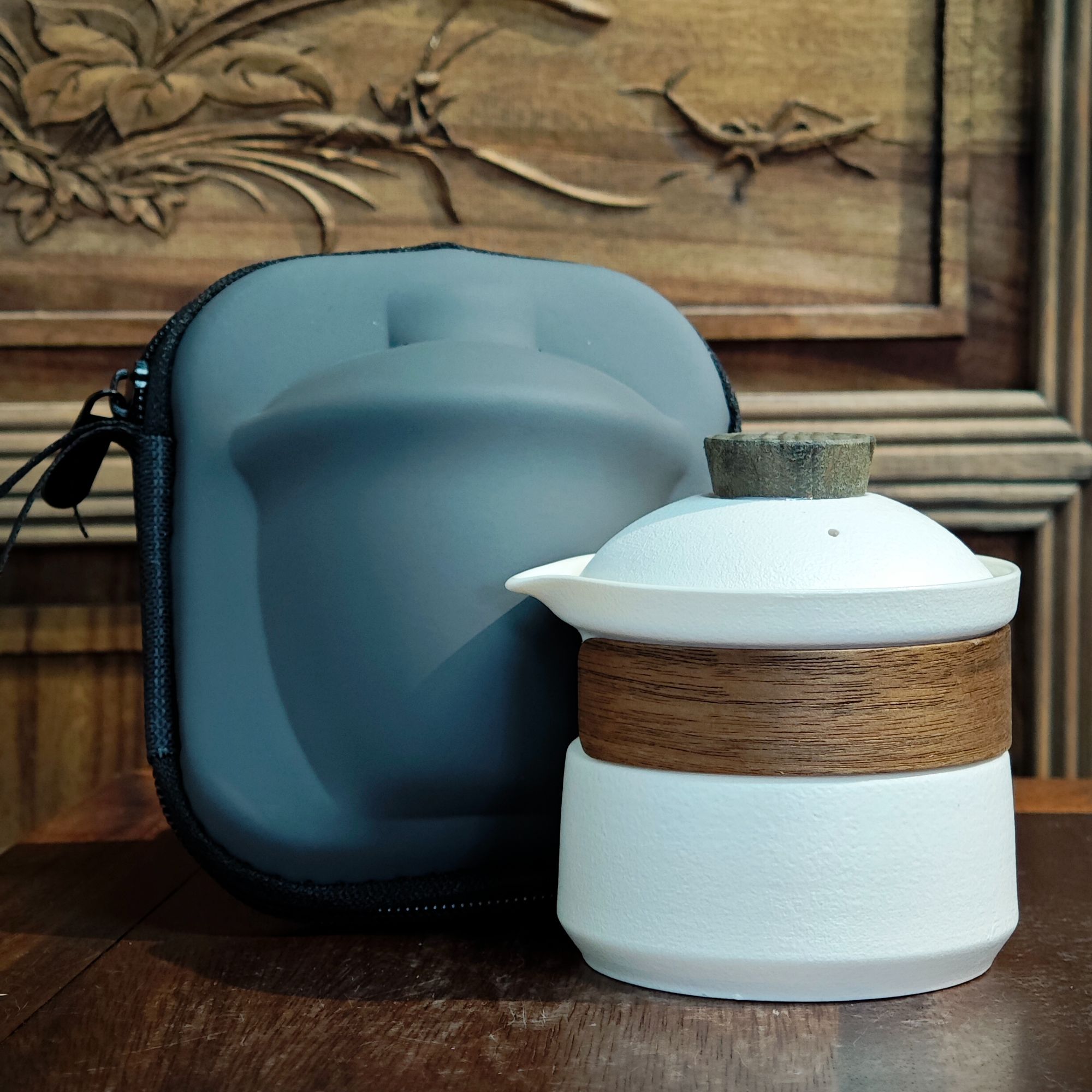 A-0255 雅趣-白木质手捏壶+三杯旅行套是