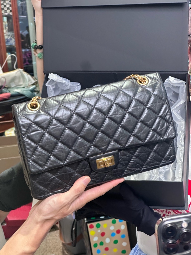 95新 Chanel/香奈儿 夏七中古/黑金2.55单肩包