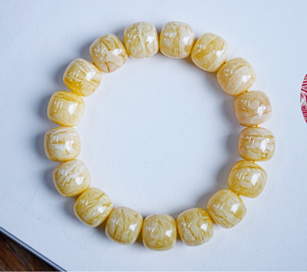 同料13m俄料黄白花顺纹老型蜜蜡手串 22.85克 纹路越氧化越明显