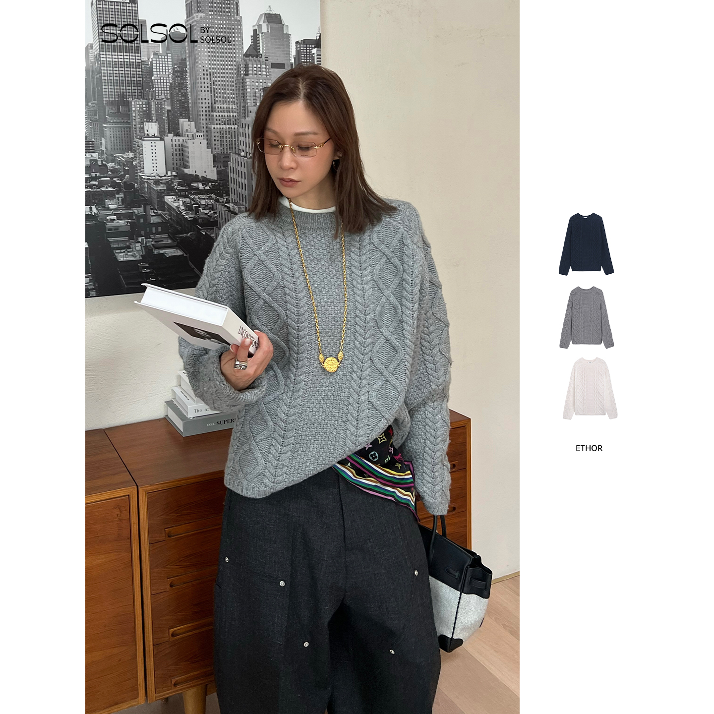 ETHOR 设计师品牌25秋冬休闲羊毛手工编织毛衣SOLSOL买手店