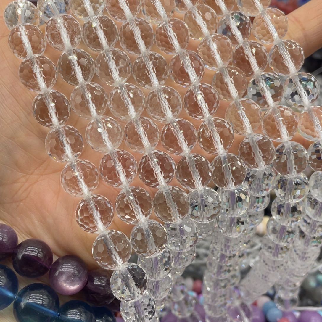 玛瑙/玉髓珠宝半成品未镶嵌白水晶蹦迪珠12mm一条