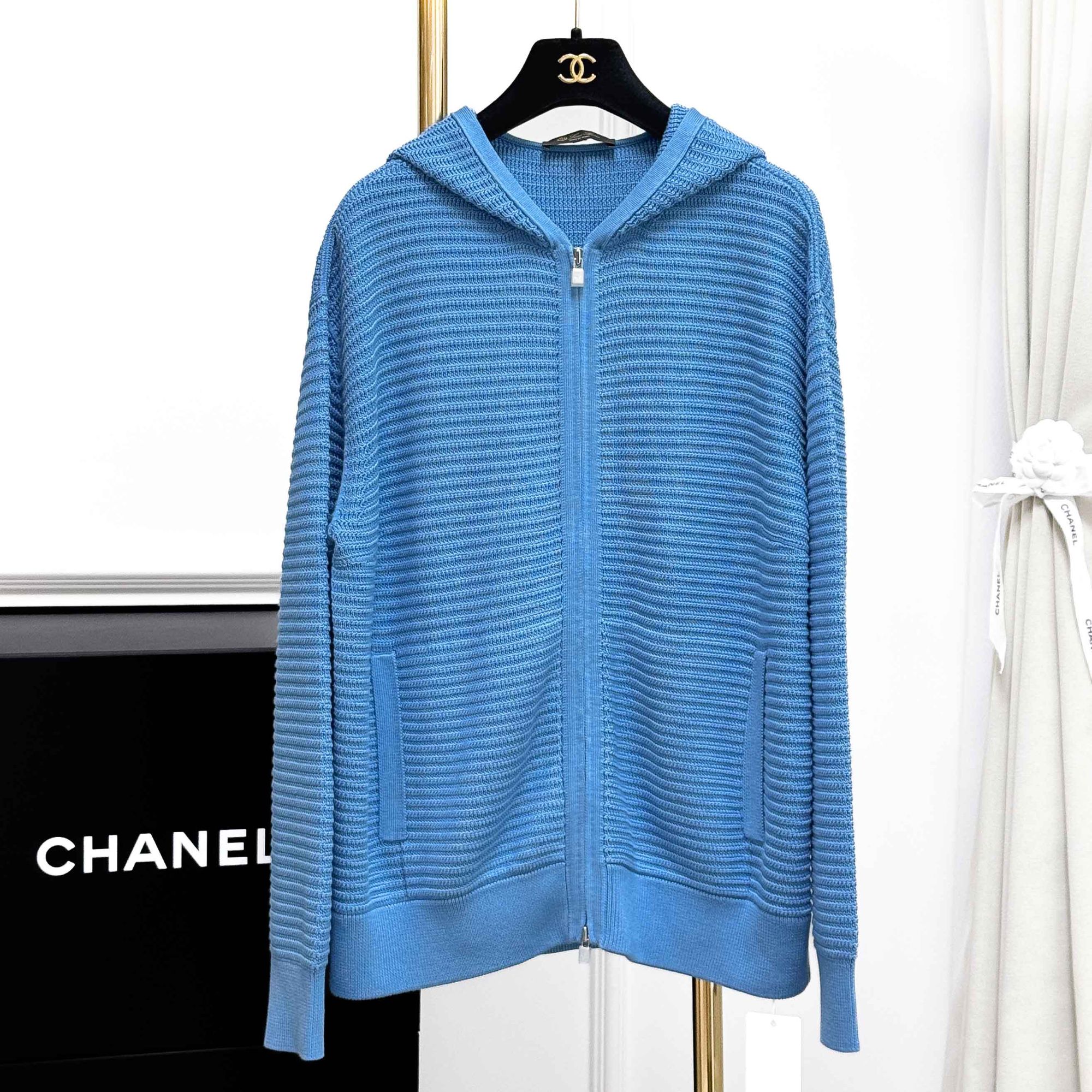 99新 Loro Piana/诺悠翩雅  44码蓝色连帽拉链针织上衣