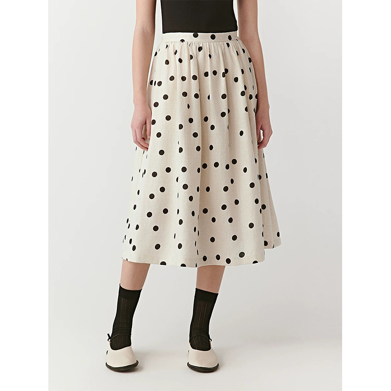 原单非市面货！”小禾厚亚麻“平纹布波点半身裙 C713