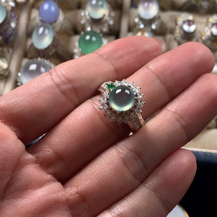 翡翠银S925镶嵌戒指缅甸天然翡翠Ａ货