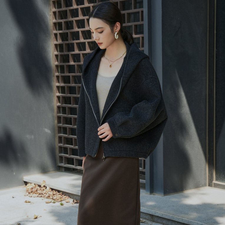 原创设计双面呢阔版短款大衣