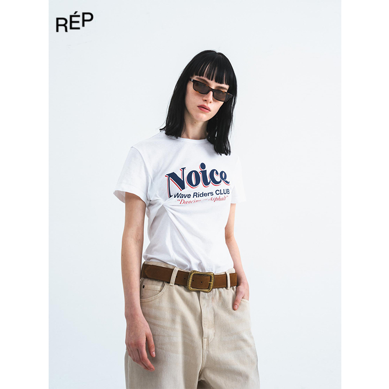 REP-NOICE设计师品牌象牙白印花褶皱T恤 26SS（NO退可换）