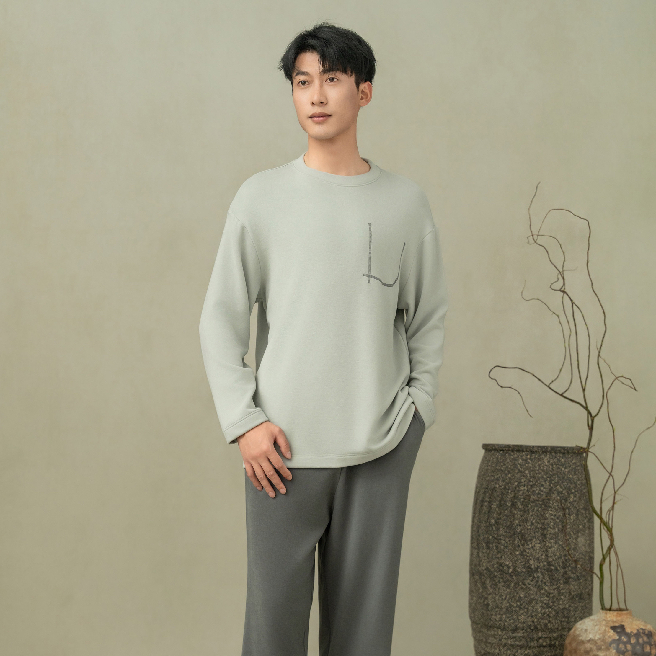 【三合竹衣】咏竹男士莫兰迪家居服套装