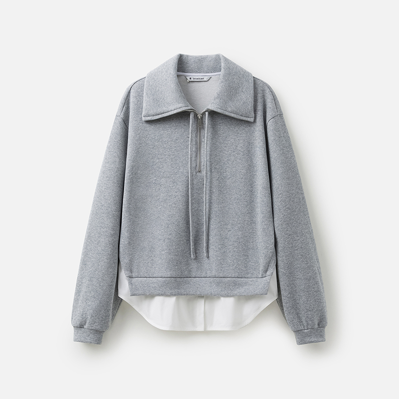 【达人专属】播25年春夏灰色假两件翻领卫衣DDS1VD3002人间乐