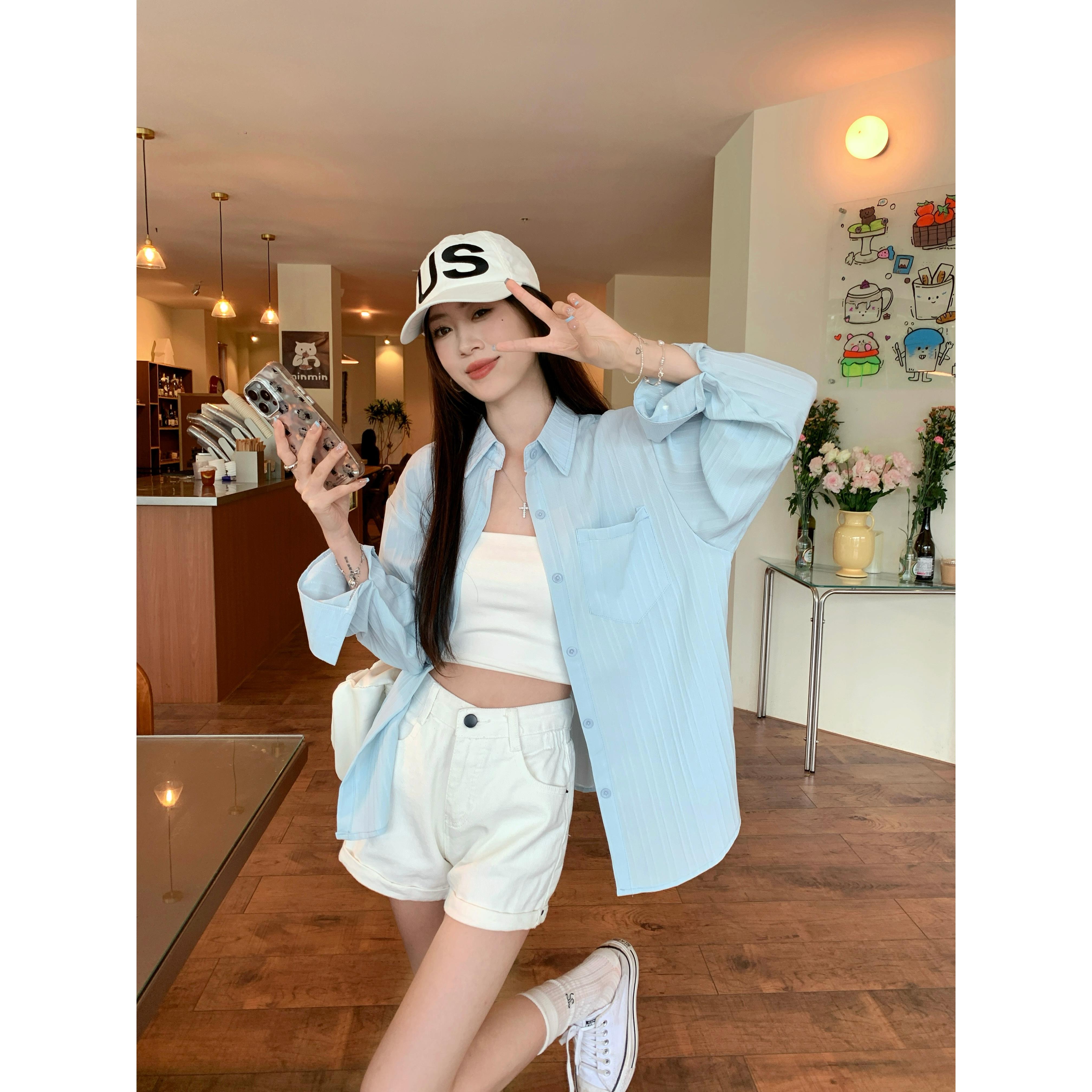 【4011】夏季新款胖mm韩系薄款防晒衬衫外套宽松显瘦独特别致上衣