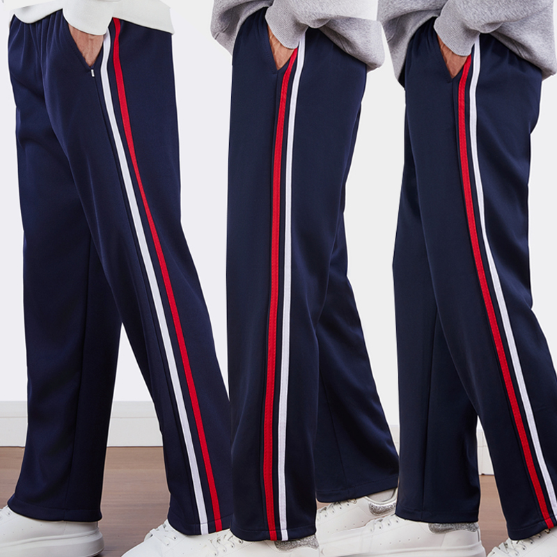 学生校服裤子运动长裤红白条男女休闲松紧带透气宽松藏蓝色校裤