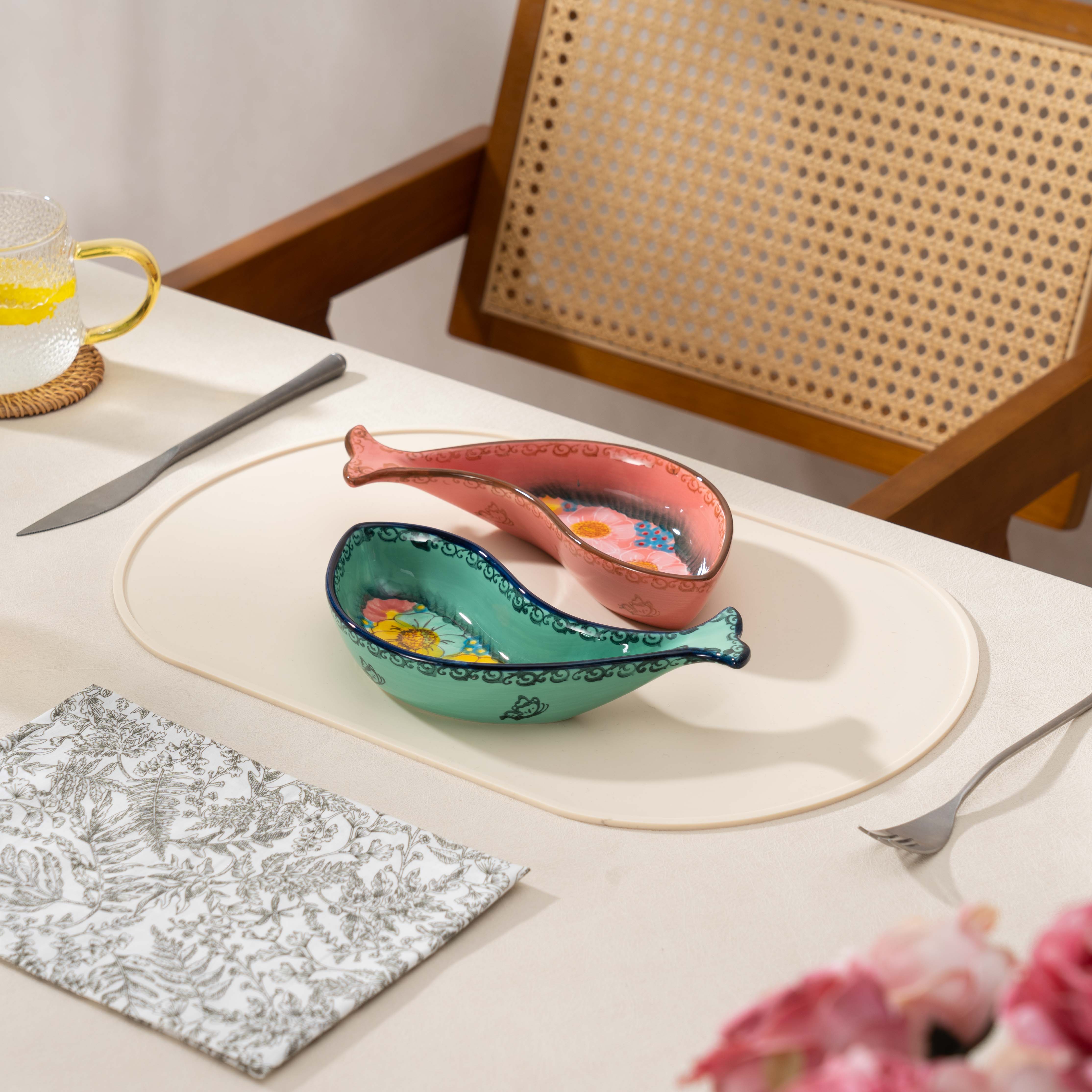 【SILESIA/出口原单】手绘樱花雪月/碧海苍田-年年有鱼小吃碟