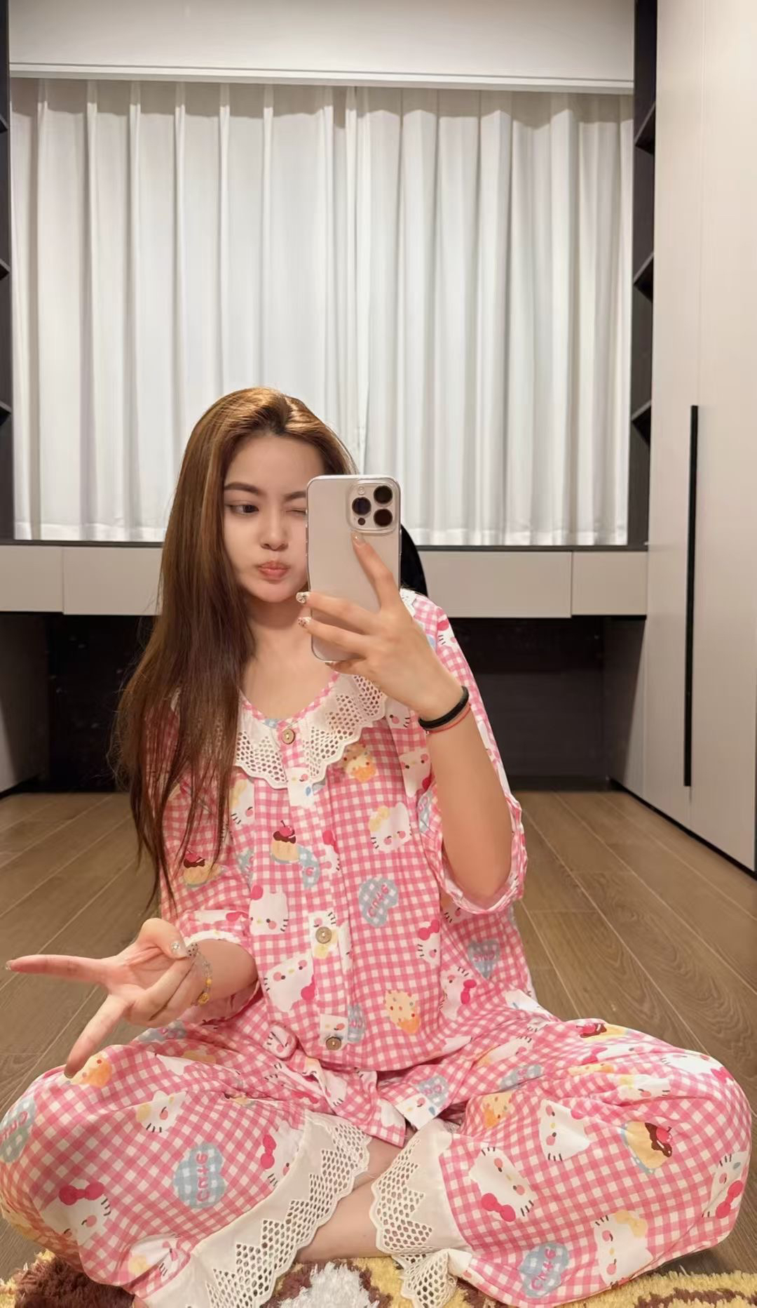 韩系甜美花边KT套装家居服睡衣