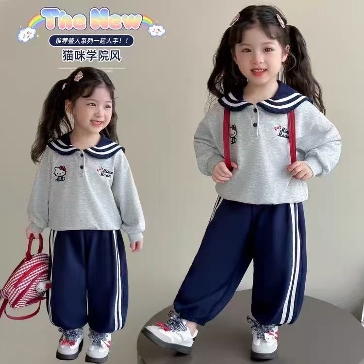 【秋季上新】女童秋季新款海军领Polo衫时尚洋气女宝宝校园风套装