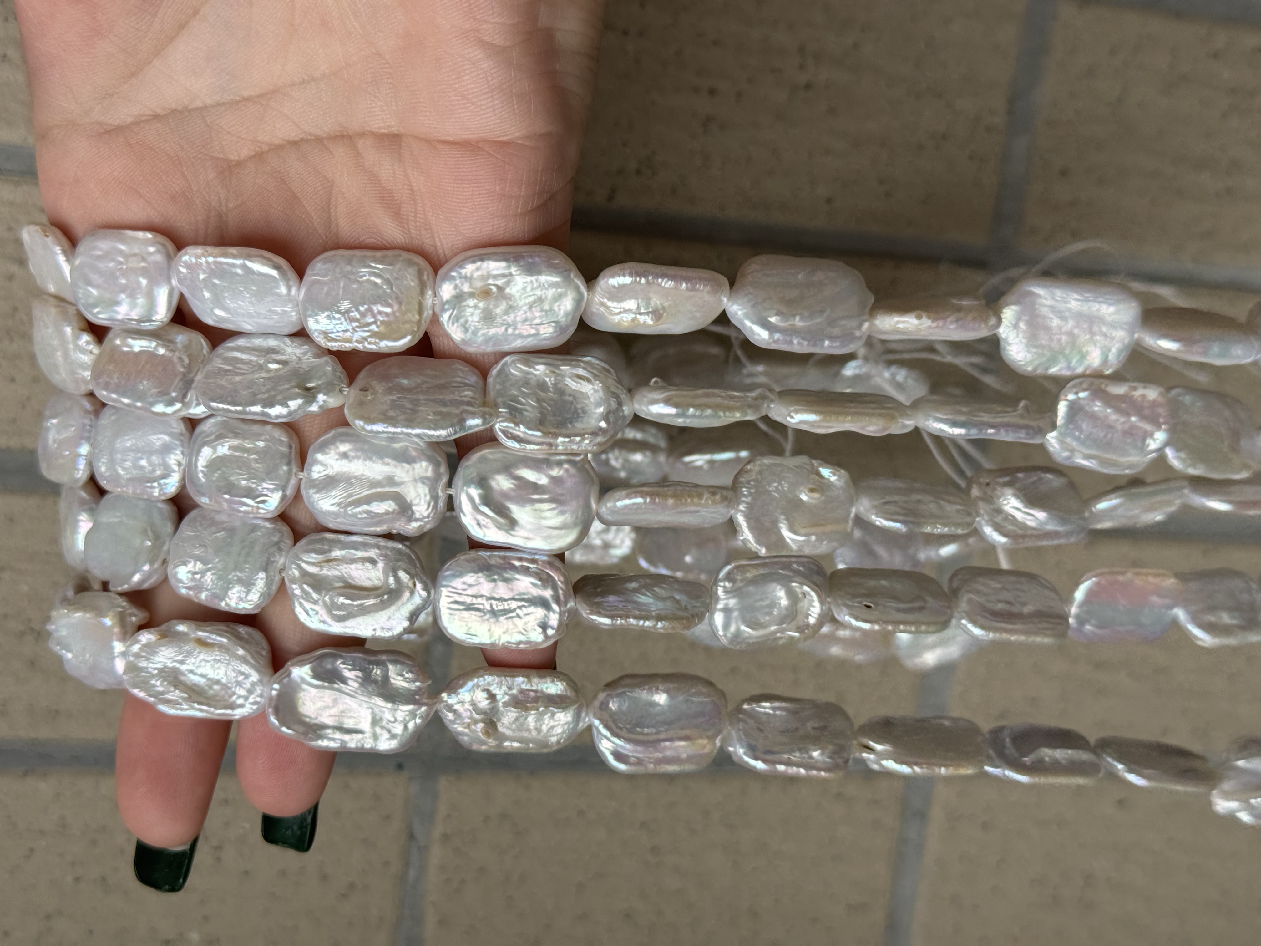 【A134】13-15mm银蓝光方片珍珠淡水珍珠diy半成品