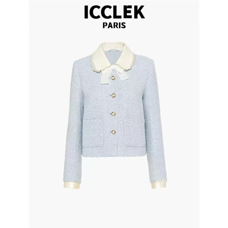 蓝色花呢外套 小香风 短外套 上衣 气质修身 -3176