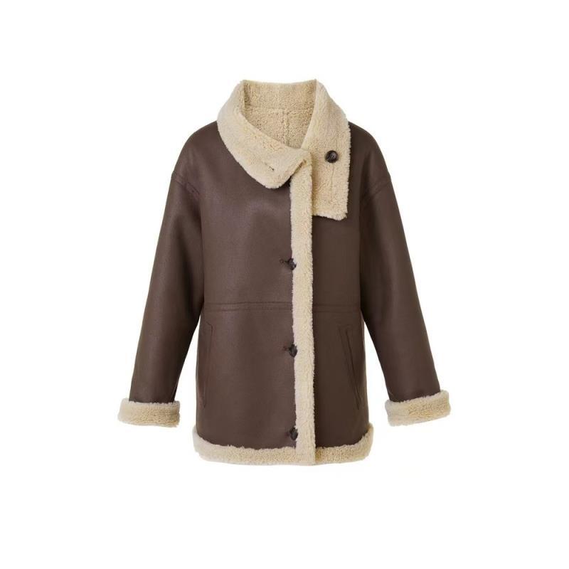 H304复古毛茸茸翻领通勤外套上衣女冬季气质高级感洋气外套