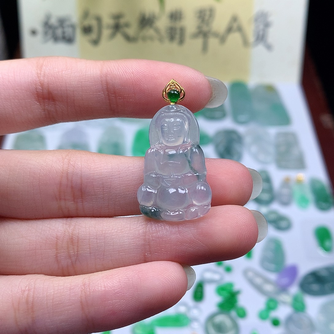 翡翠裸石缅甸天然A货翡翠冰种观音