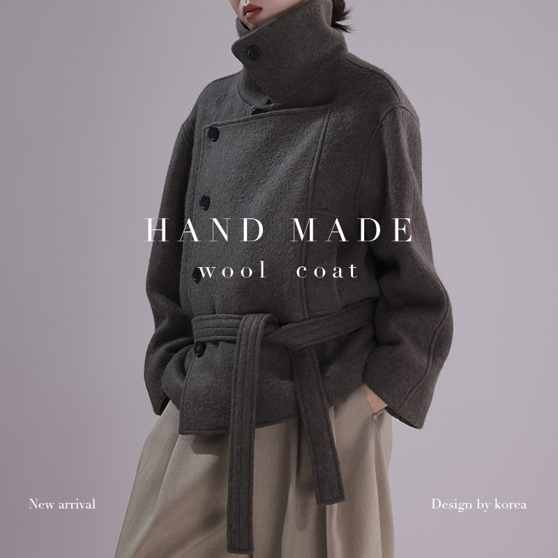 YM 85275 喜喜款羊毛外套气质显瘦双面大衣厚款长款翻领时尚