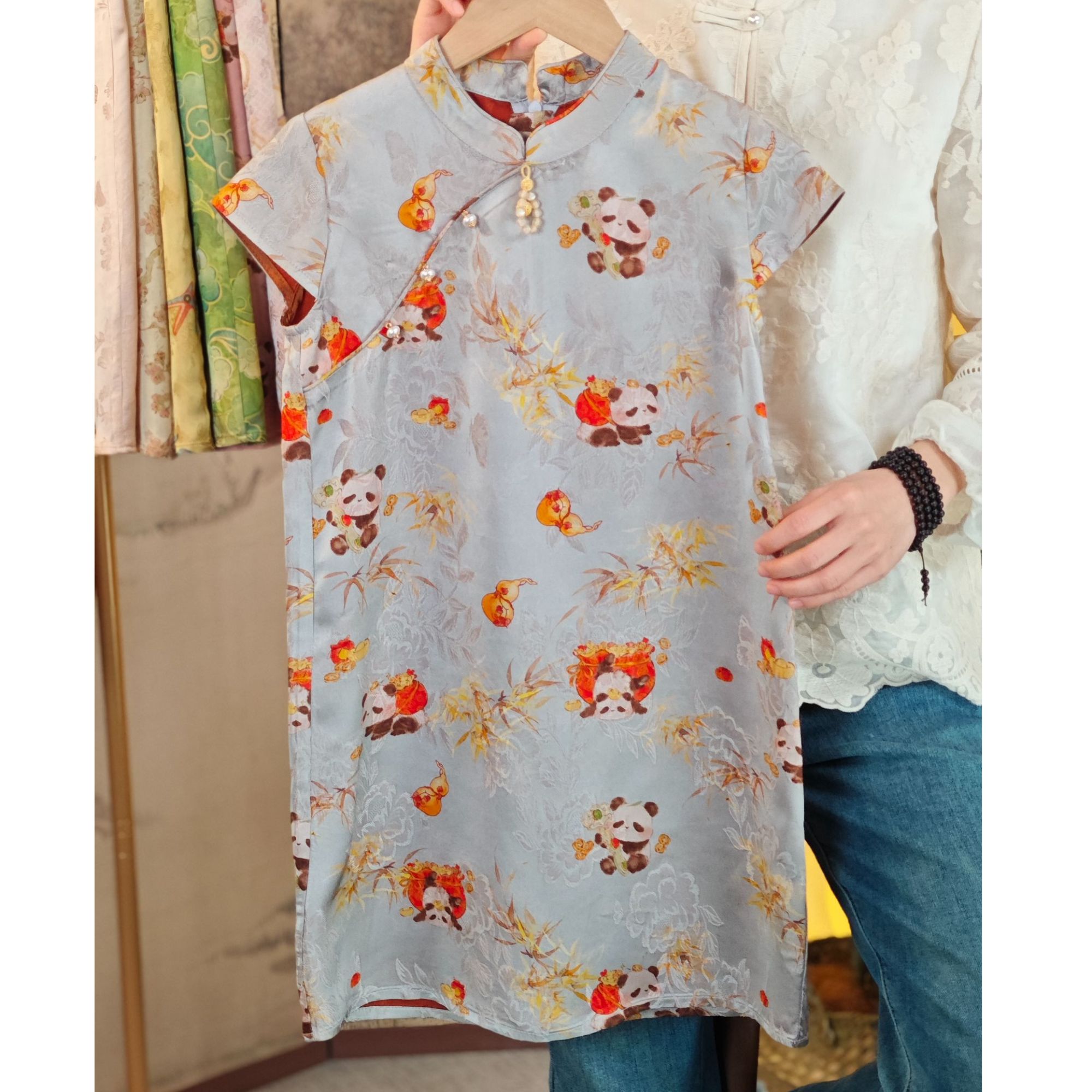 【120码直播间样衣】咨询主播客服女童木薯丝旗袍裙国风改良旗袍裙