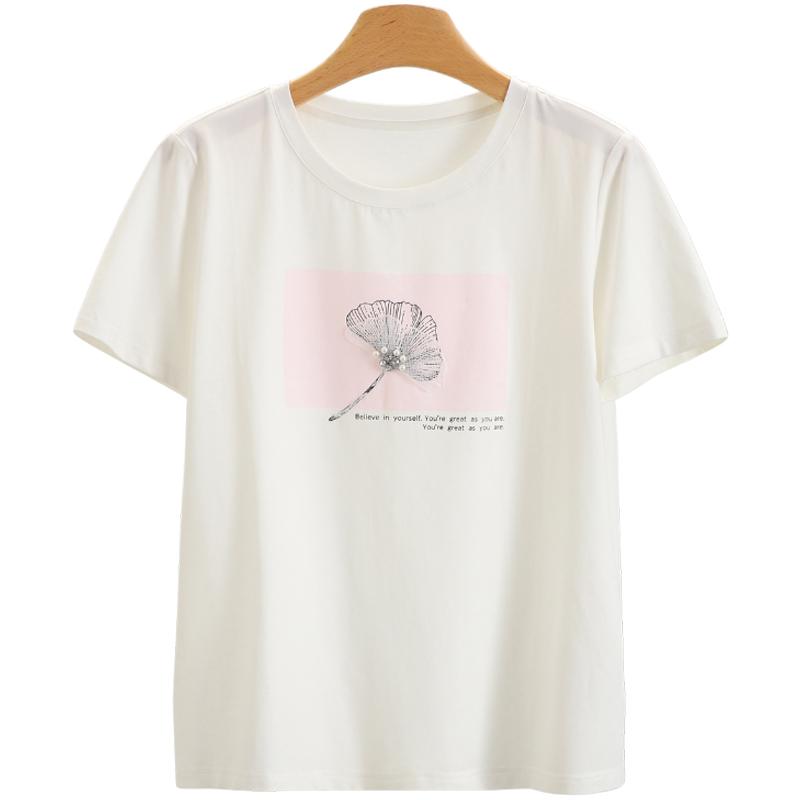 A177-伍莎服饰云仓【朝】印花透气圆领短袖白色T恤#ZZH56X025