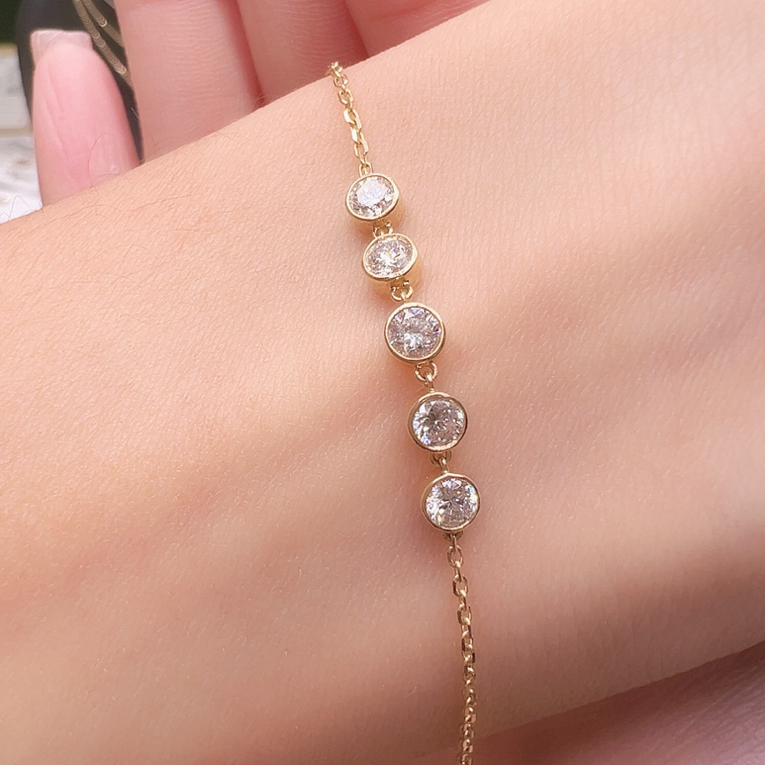 18K金镶嵌实验室培育钻石0.556ct K黄五钻泡泡手链17cm