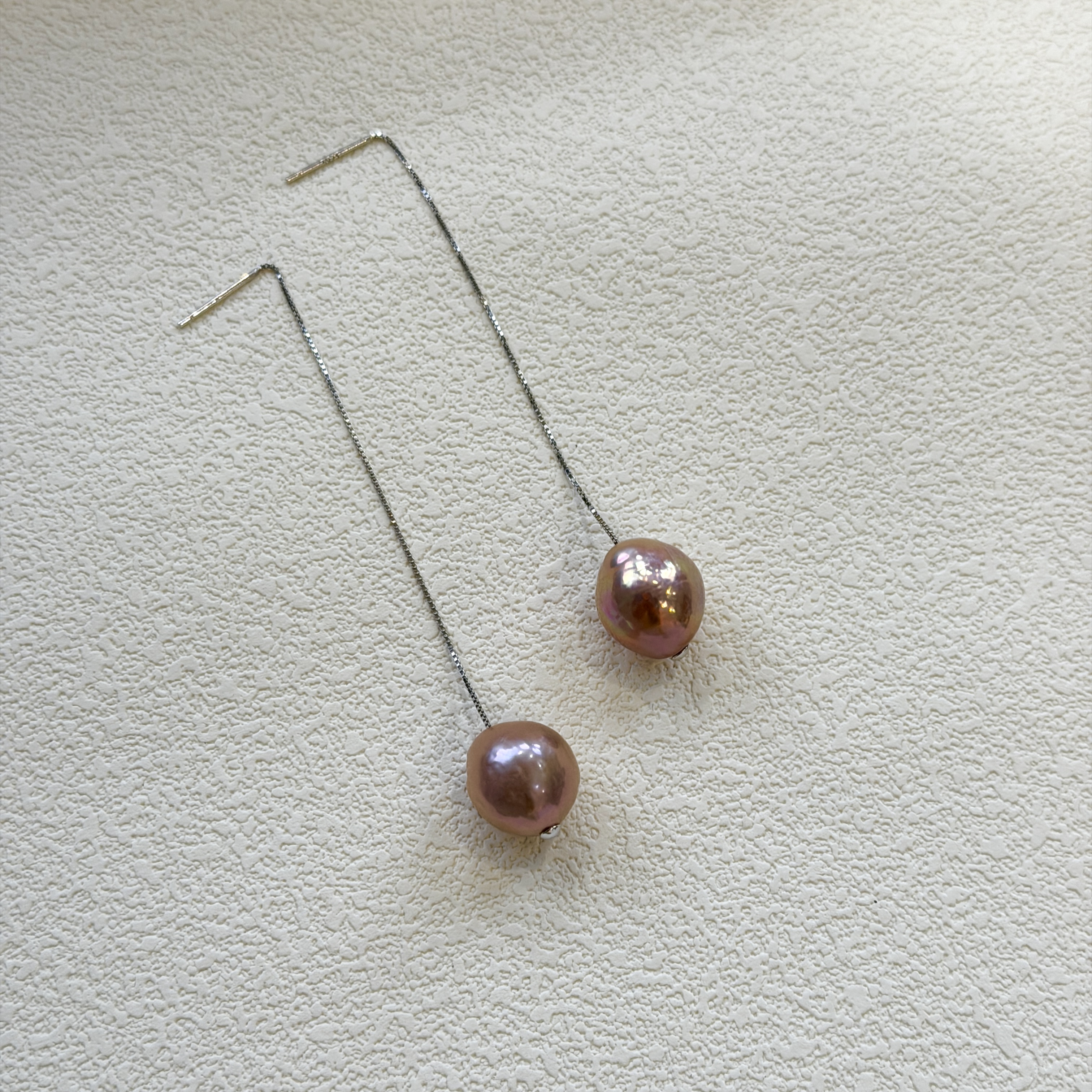  S952银 淡水珍珠 紫珠耳线 11-13mm