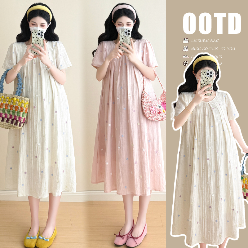 xixi~孕妇装2025夏装新款洋气减龄刺绣孕妇连衣裙时尚气质孕妇