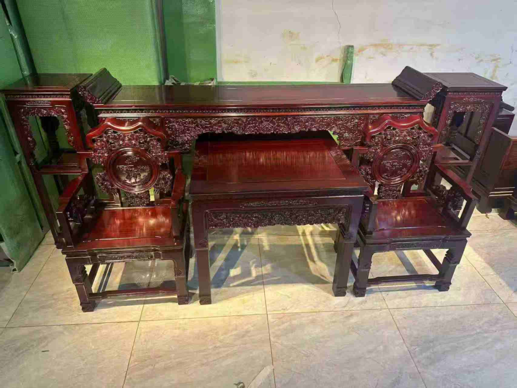 纯料非洲酸枝灵芝中堂6件套榫卯结构