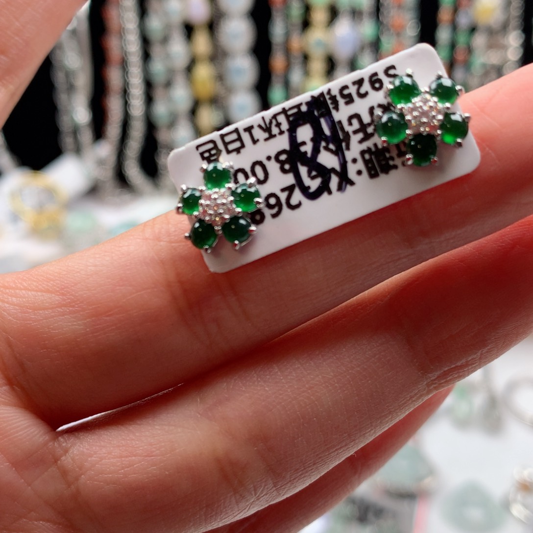 翡翠银S925镶嵌颈饰耳钉2