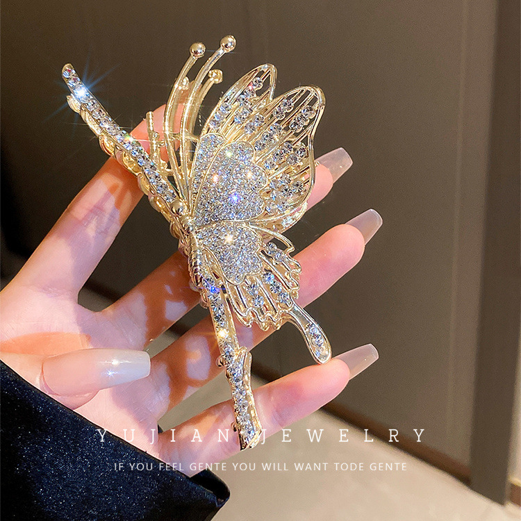 闪钻蝴蝶抓夹高级感发夹脑勺2025新款高端盘发鲨鱼夹大号发饰女