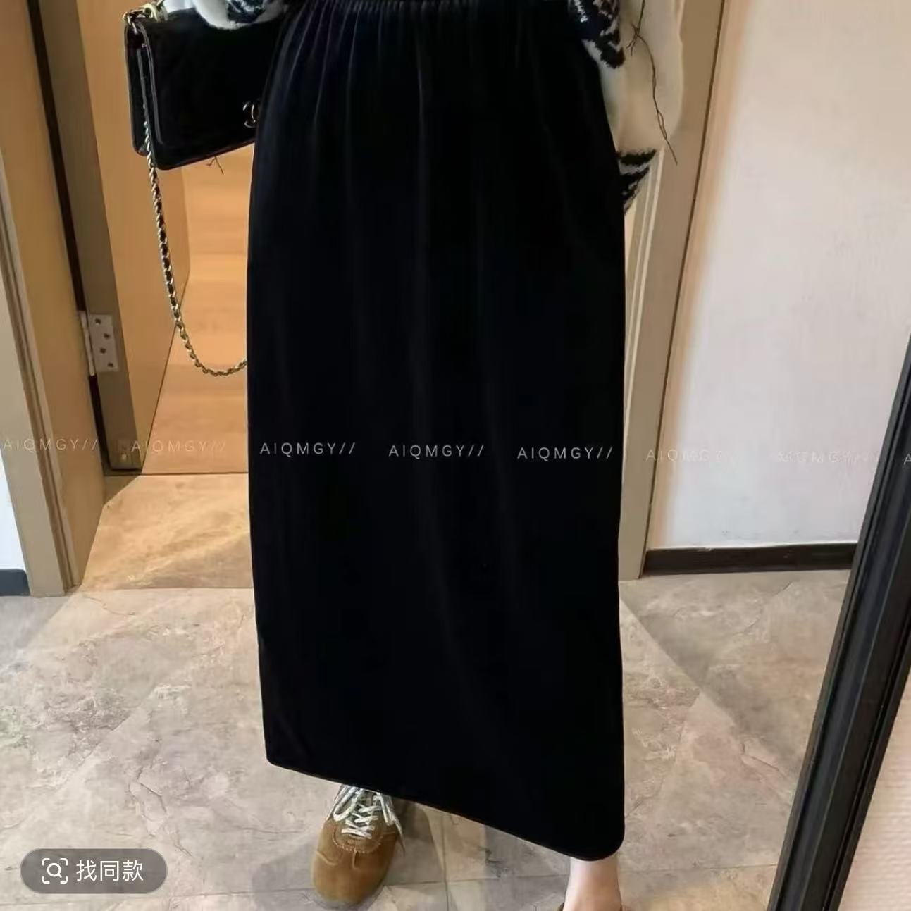 胖胖家*31236新款加绒开叉百搭松紧腰半身裙
