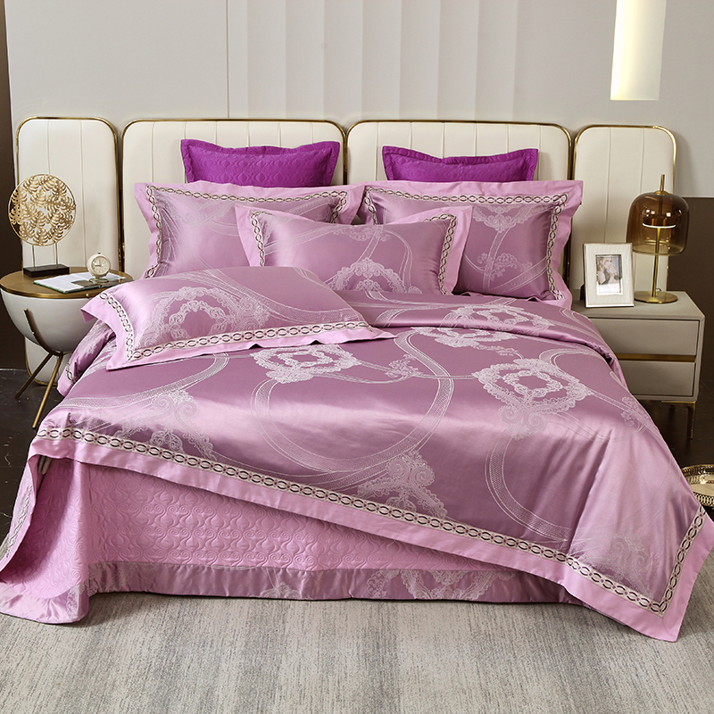 纯棉贡缎提花夹棉床盖款四件套 轻奢高支高密四季款全棉纯棉套件