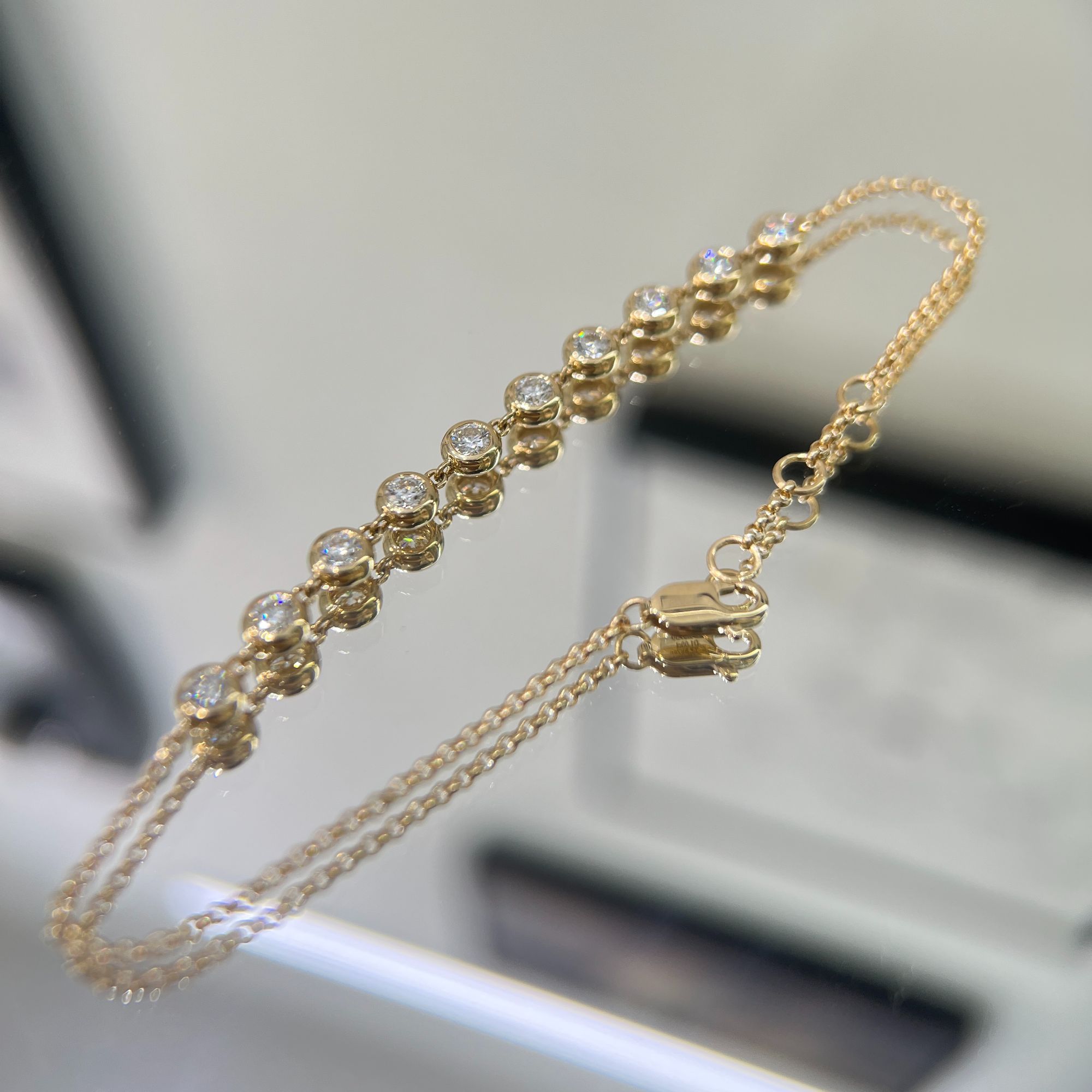 金钻家 18K金满钻天然钻石手链泡泡款1克拉钻石气质浅金镶嵌显白