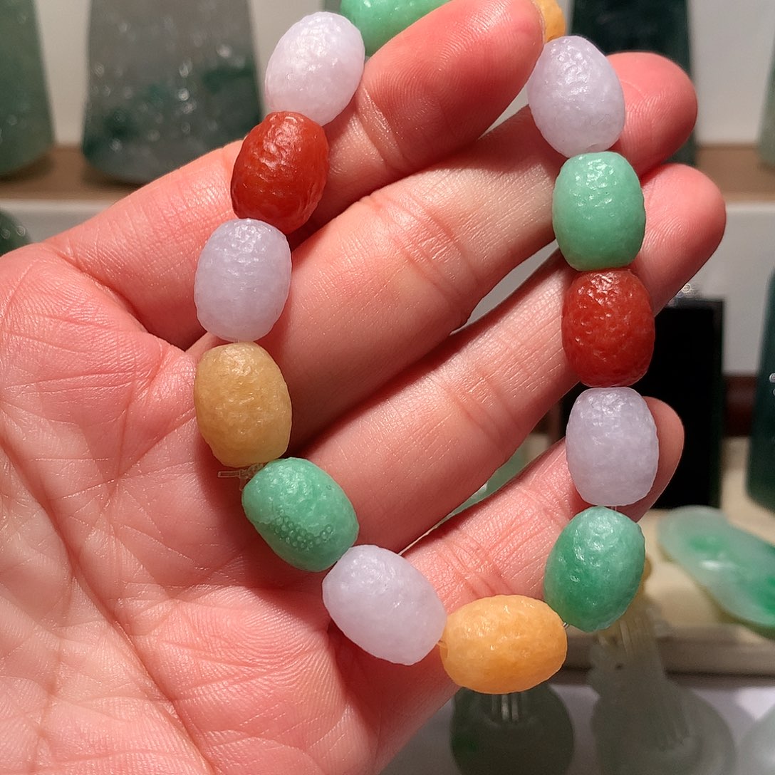 定制翡翠未镶嵌多宝手串