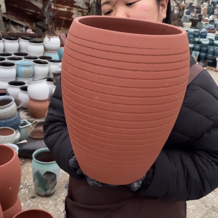 紫砂花盆口21高33瑕疵瑕疵大底裂