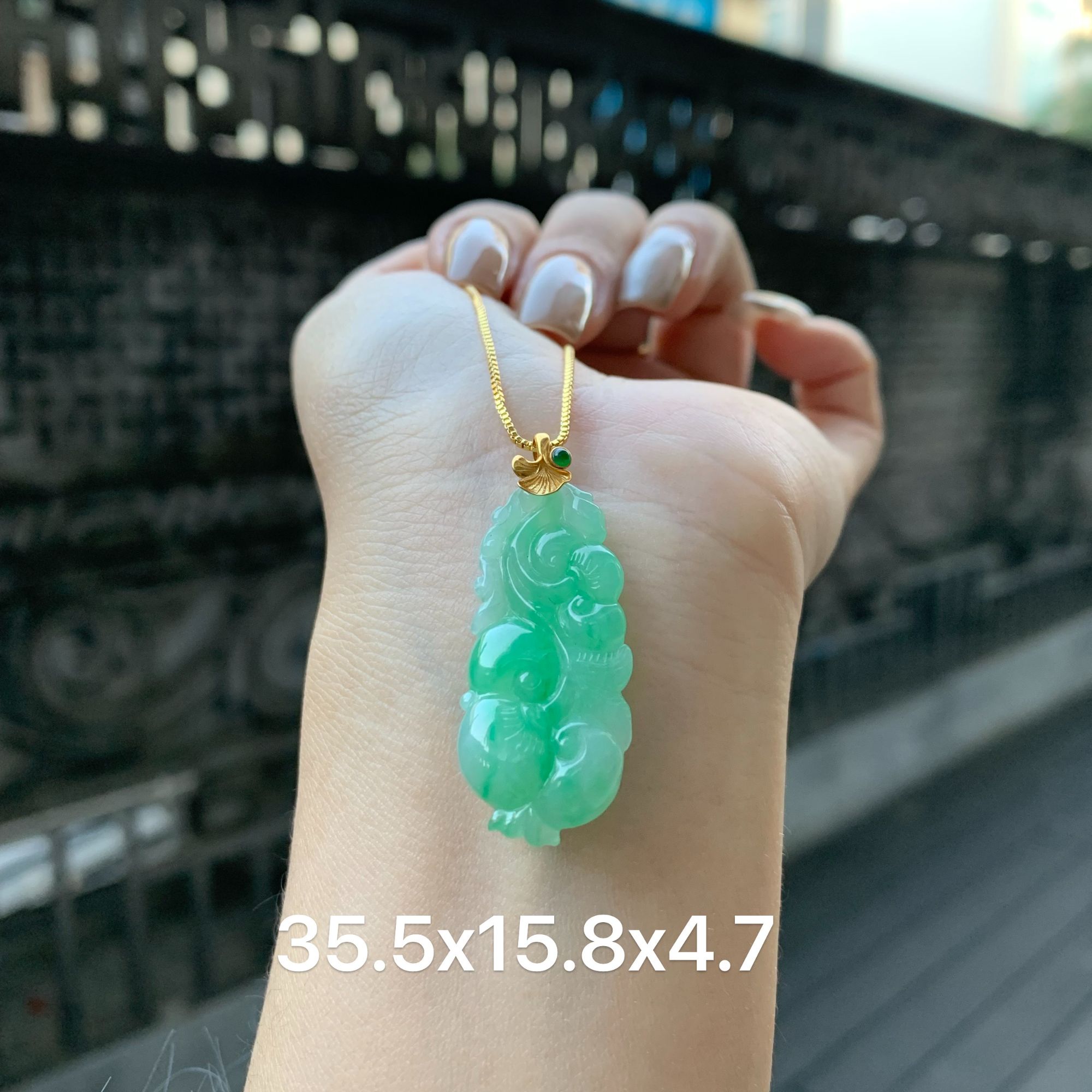 缅甸纯天然A货翡翠祥云如意18k镶嵌吊坠