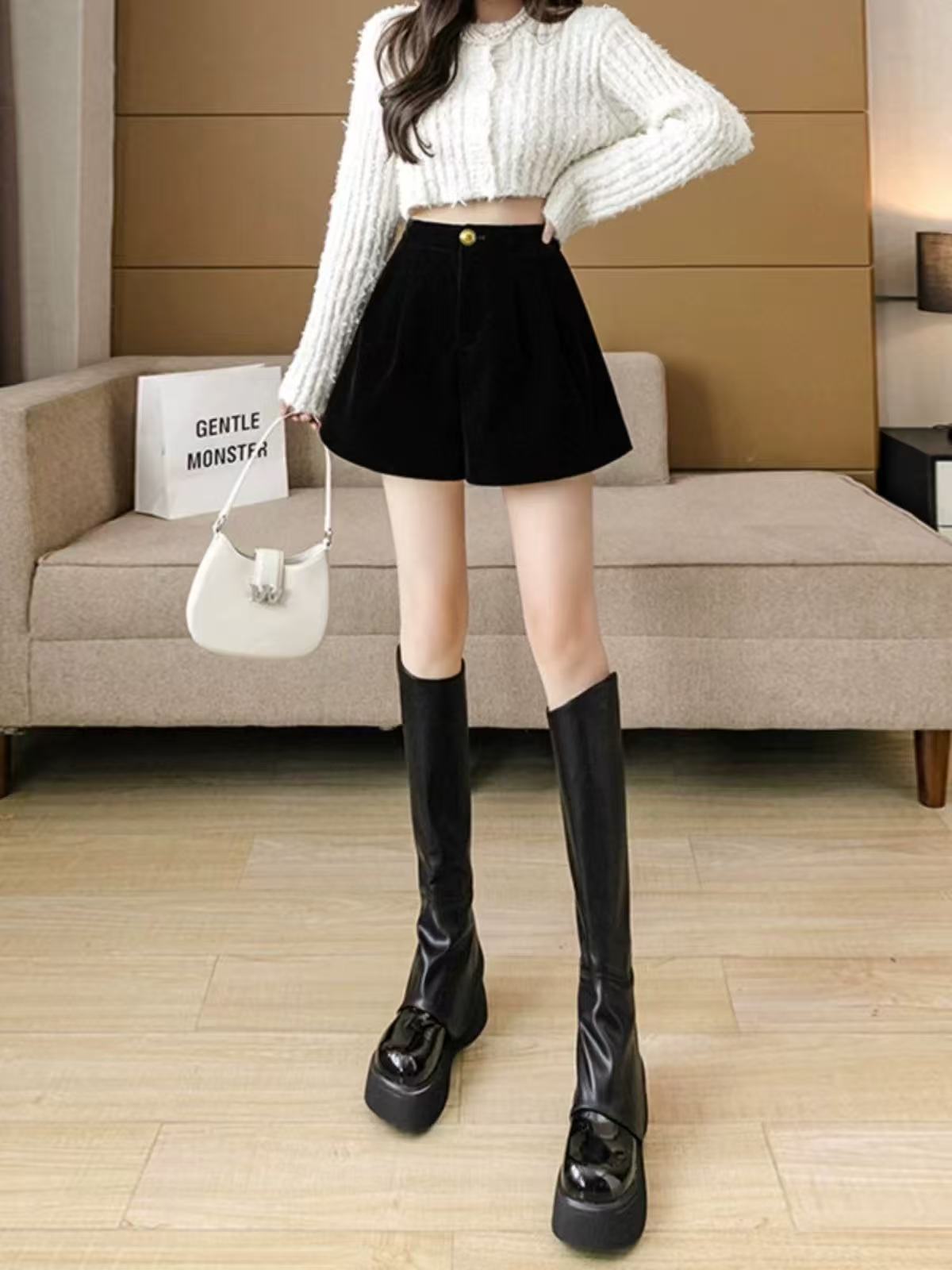 （151-200）新款毛呢短裤高腰百搭显瘦