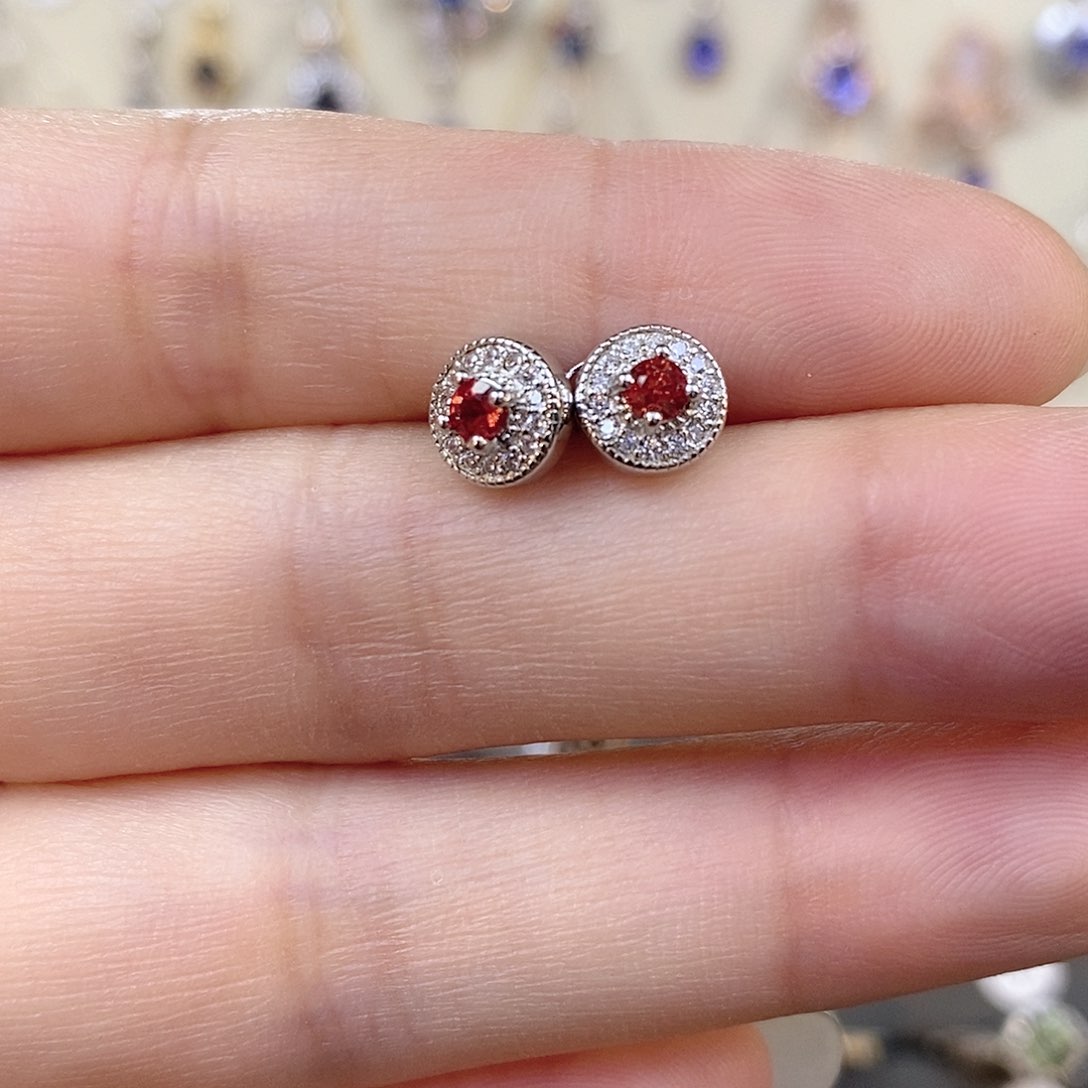 彩色蓝宝石耳饰银S925镶嵌