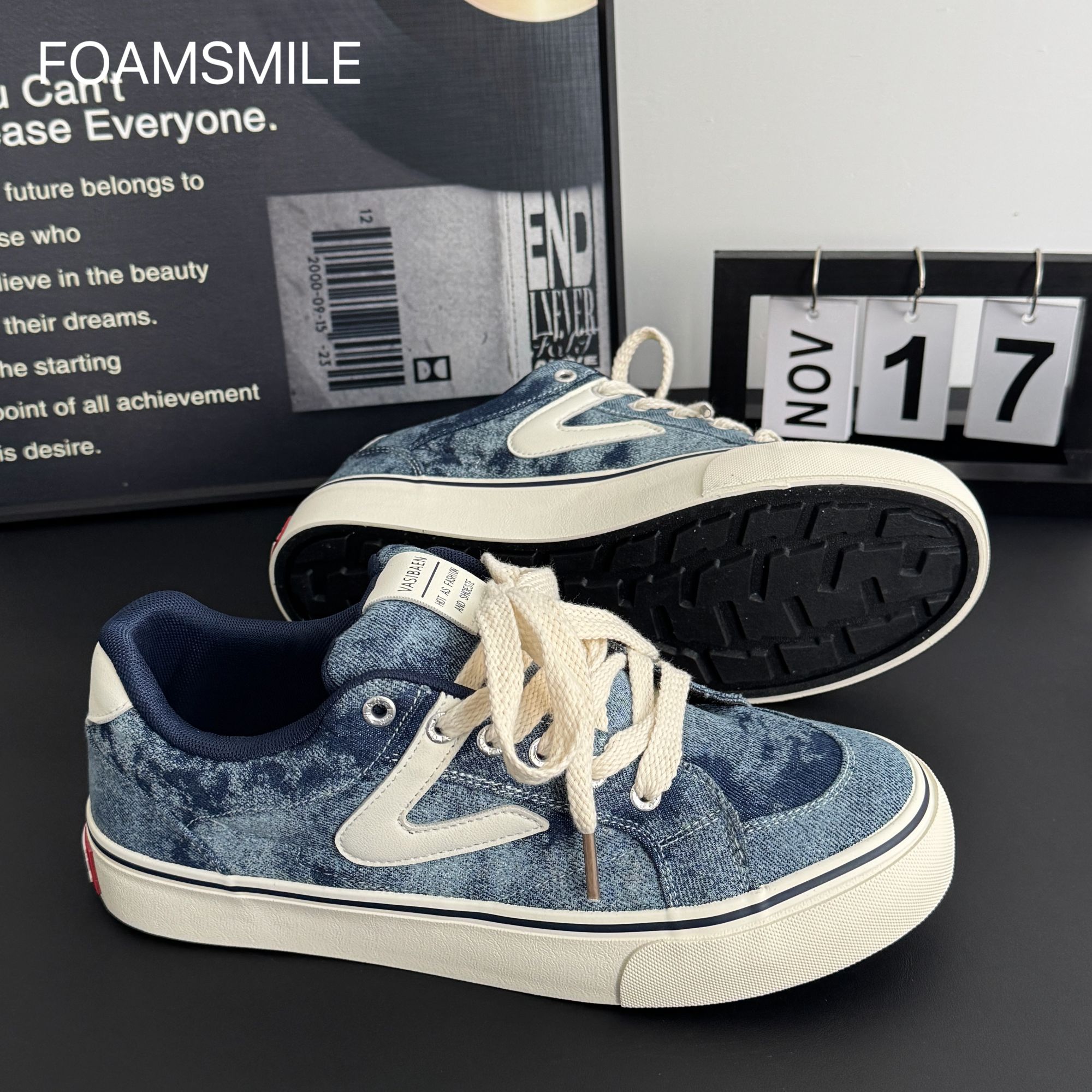 Foamsmile| 街头拍照牛仔色痞帅春季青春潮流复古运动潮搭板鞋
