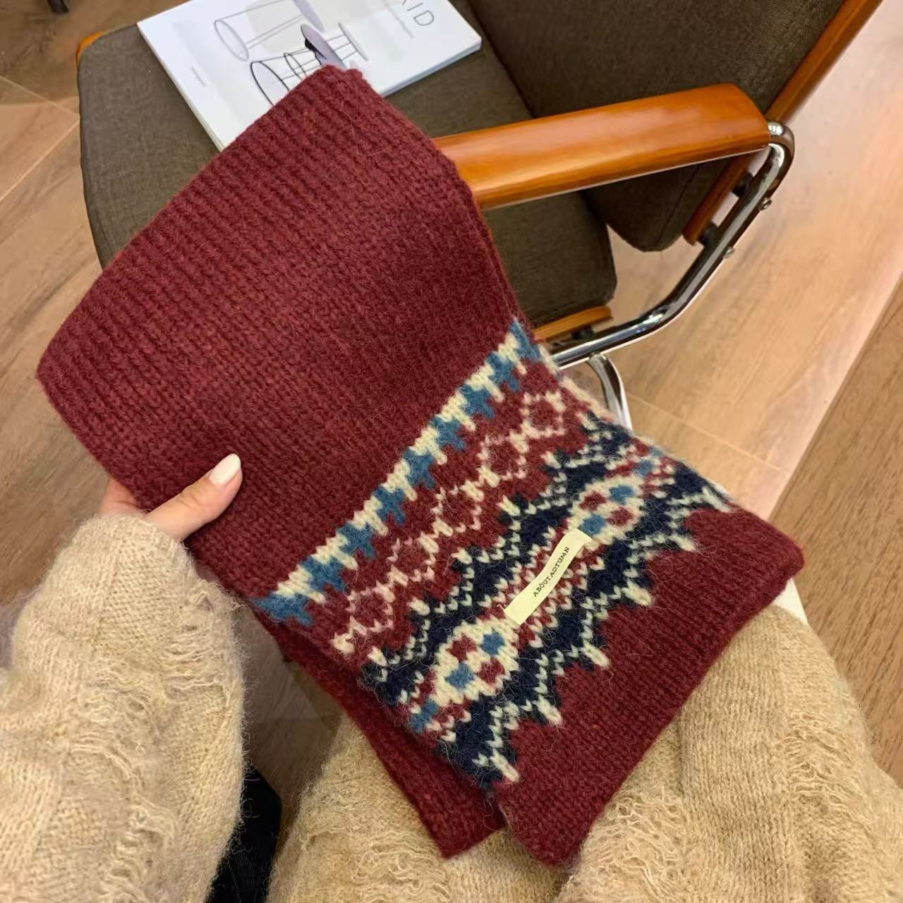 韩系费尔岛风针织围巾女秋冬季加厚保暖防寒百搭情侣围脖