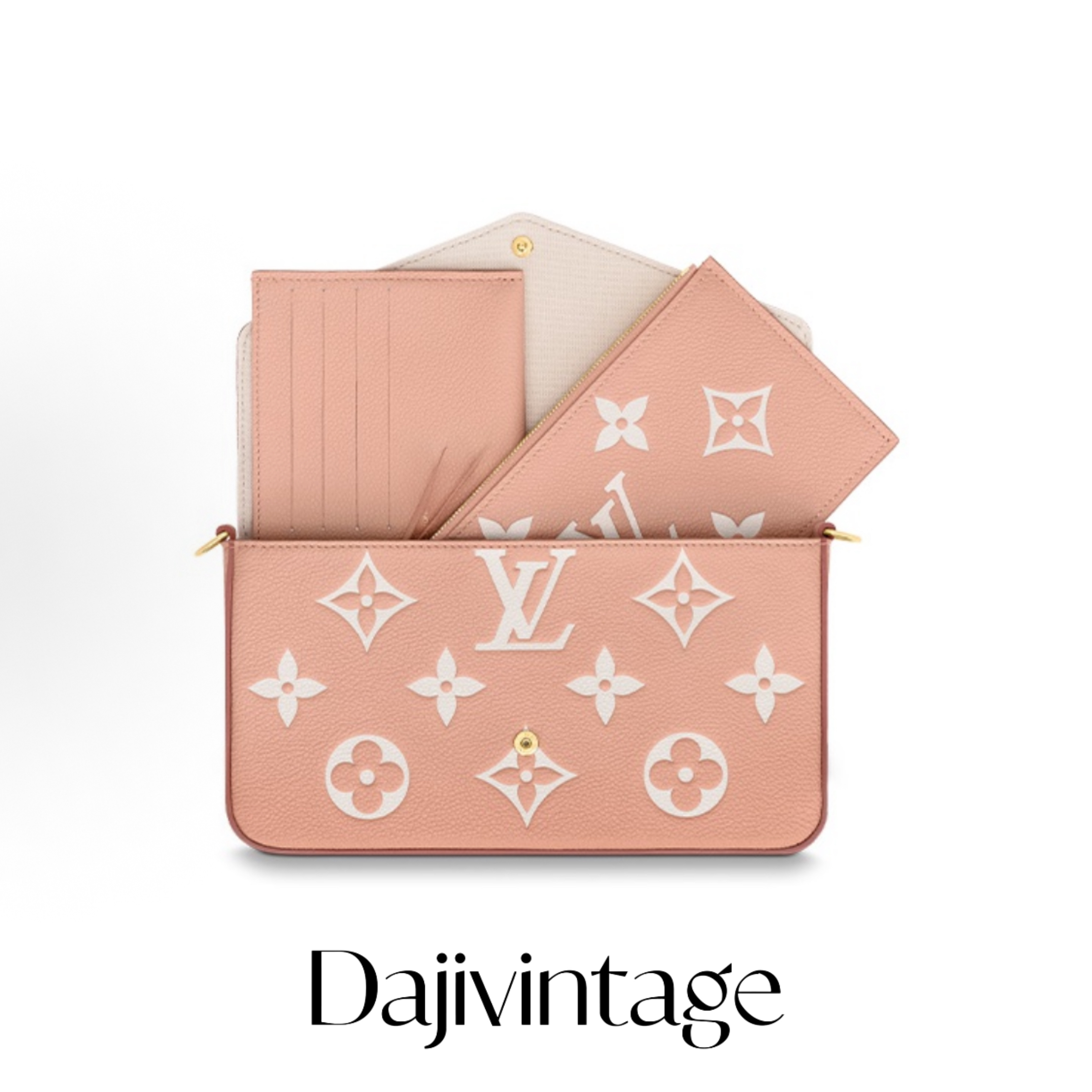 99新 LouisVuitton/路易威登 大吉中古/LV粉色压纹三合一斜挎包