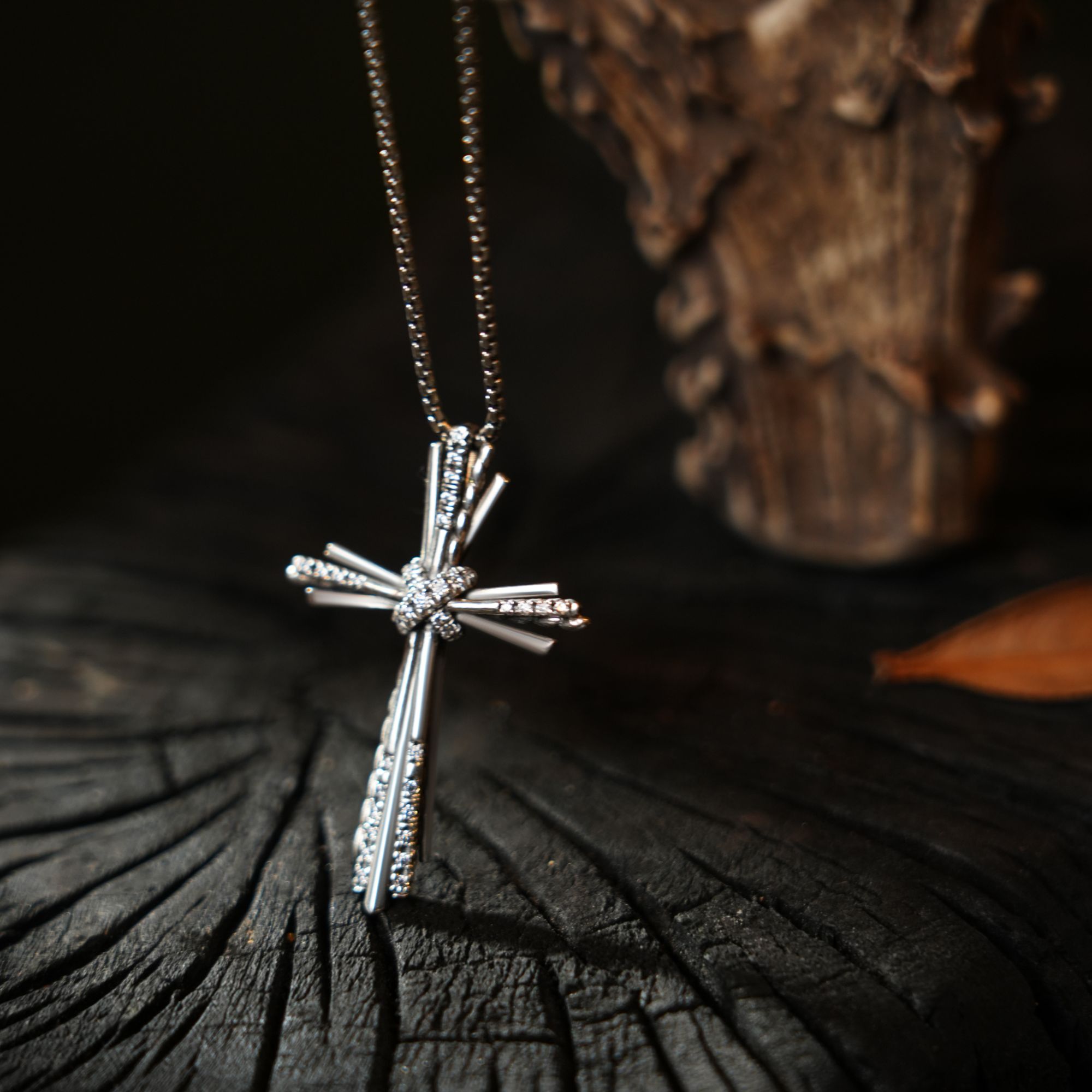 吊坠925银合成锆石 制道珠宝十字吊坠项链女原创45+5cm（PN0006）