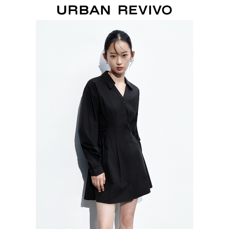 【HOT】UR2025秋季新款女装时尚收腰系带长袖连衣裙UYY750107