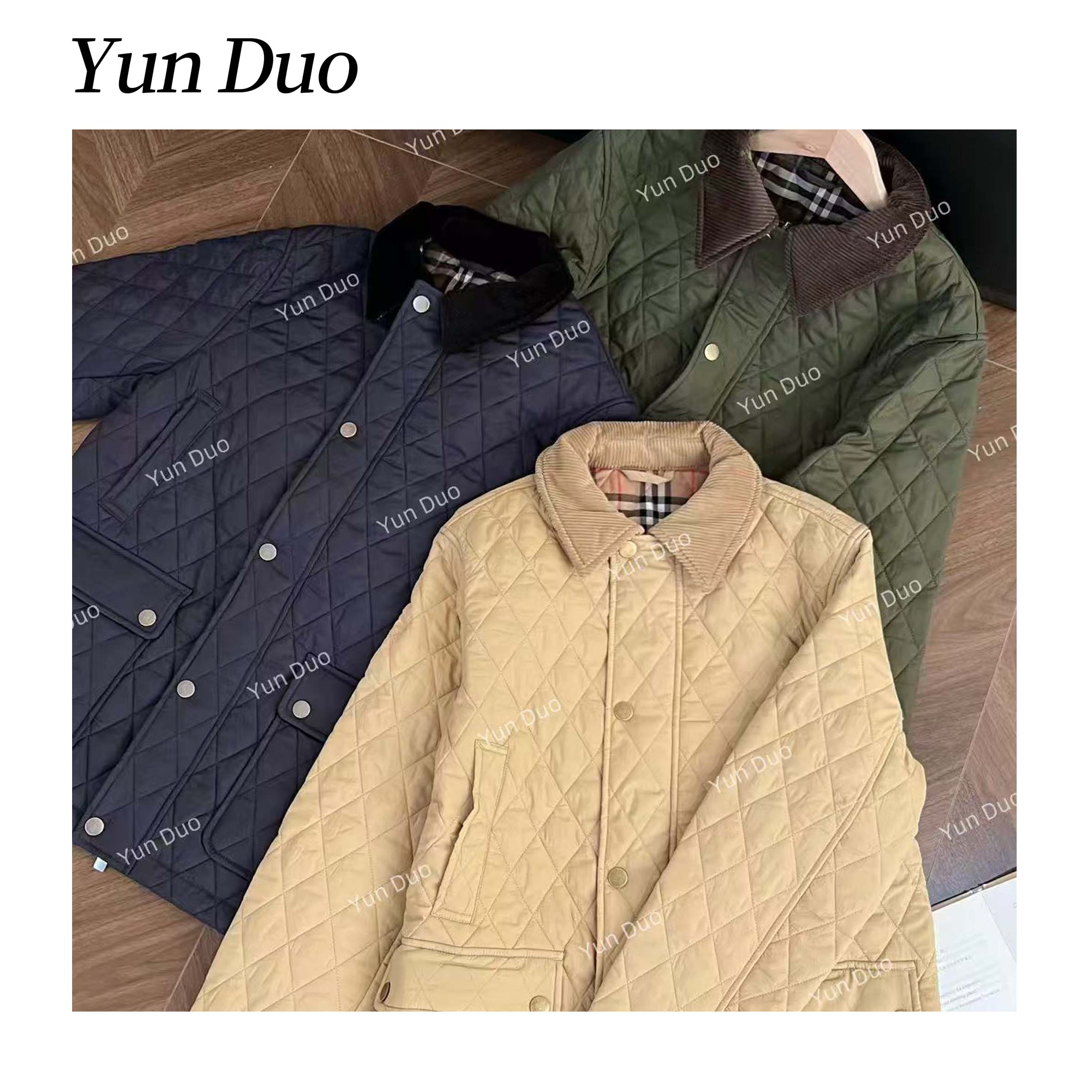 云朵定制 绗缝工艺翻领灯芯绒格纹棉服LH74