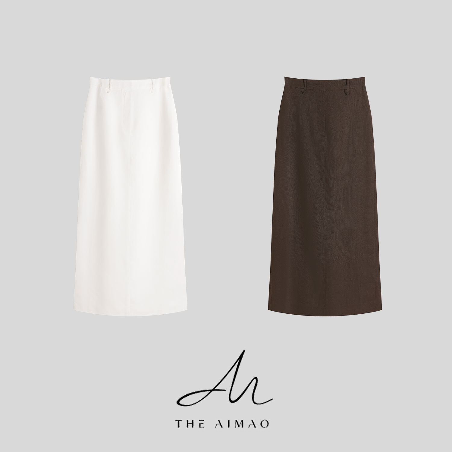 【THE AIMAO】“摩登干练“定纺100%亚麻开叉显瘦直筒半身裙XYX82414