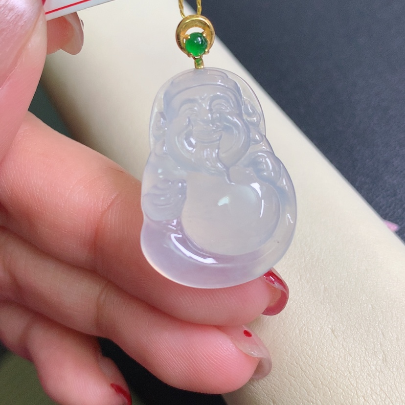 【闪购商品】翡翠颈饰18K金镶嵌柠****?财神