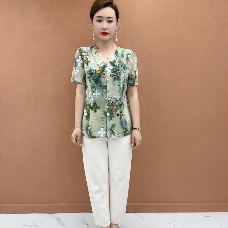 妈妈装中老年女装衬衫气质宽松显瘦洋气休闲夏季时尚上衣t恤百搭