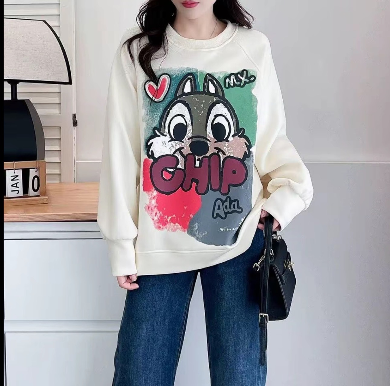 1638款冬季韩版减龄印花宽松显瘦卫衣