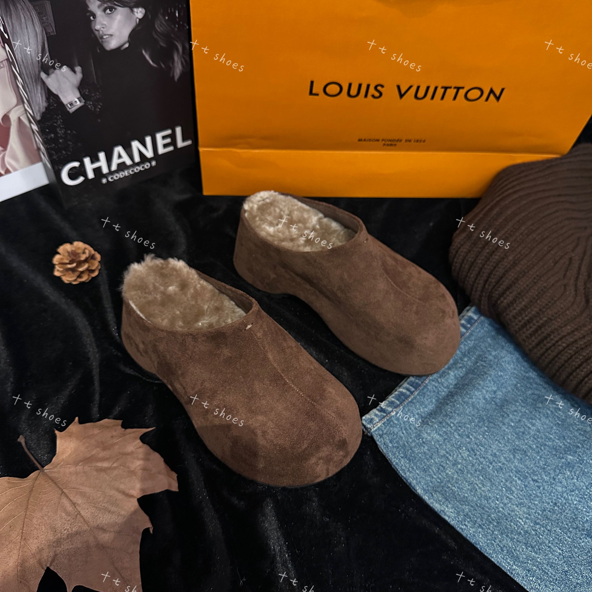 十七 shoes~欧洲站学院风浅口防水台包头拖毛拖时尚秋冬毛毛鞋