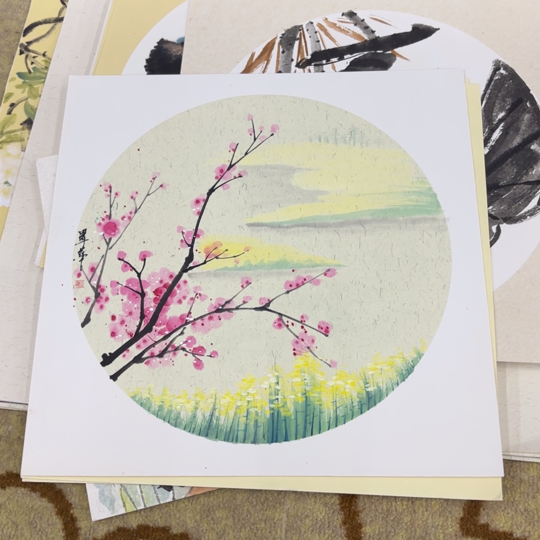 国画卡纸山水作品童